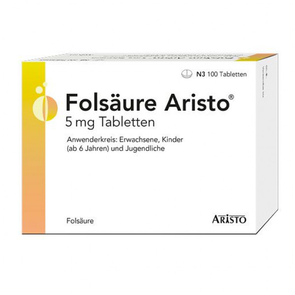 Фолиевая кислота при анемии FOLSÄURE ARISTO 5 mg Tabletten 100 шт Aristo Pharma Фолиевая кислота при анемии FOLSÄURE ARISTO 5 mg Tabletten 100 шт Aristo Pharma